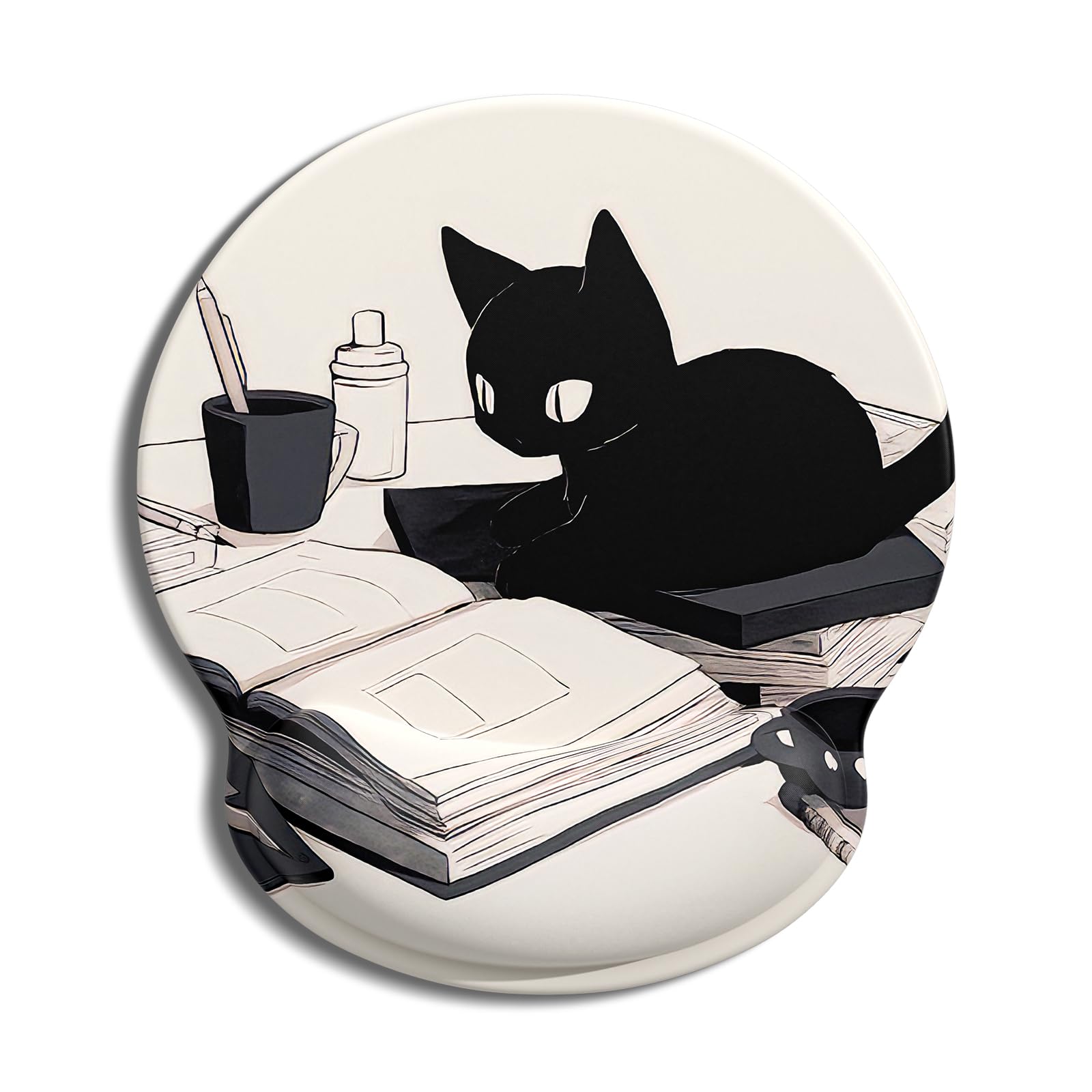 Auhoahsil Mouse Pad, Ergonomic Mouse Pad with Wrist Rest, Pain Relief Computer Gel Mouse Pad Wrist Support for Laptop, Mousepad with Non-Slip PU Base, Mouse Pads for Desk, Ink Cat