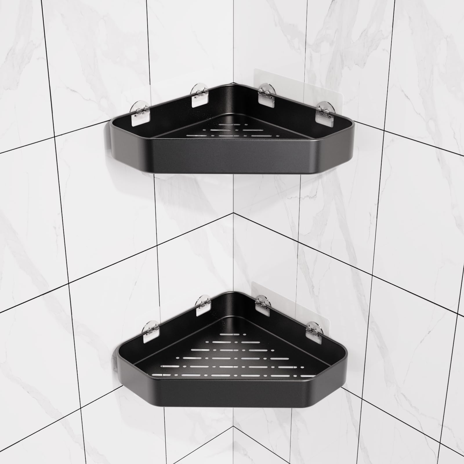 Shower Shelves Corner Caddy - 2 Pack No-Drilling Shower Shelf Organizer Adhesive Bathroom Shampoo Holder Black