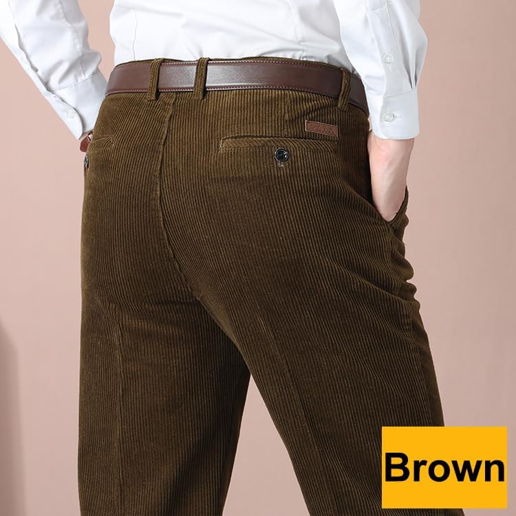Men's Classic Fit Corduroy Dress Pants, High Waist Pleated - Image 2