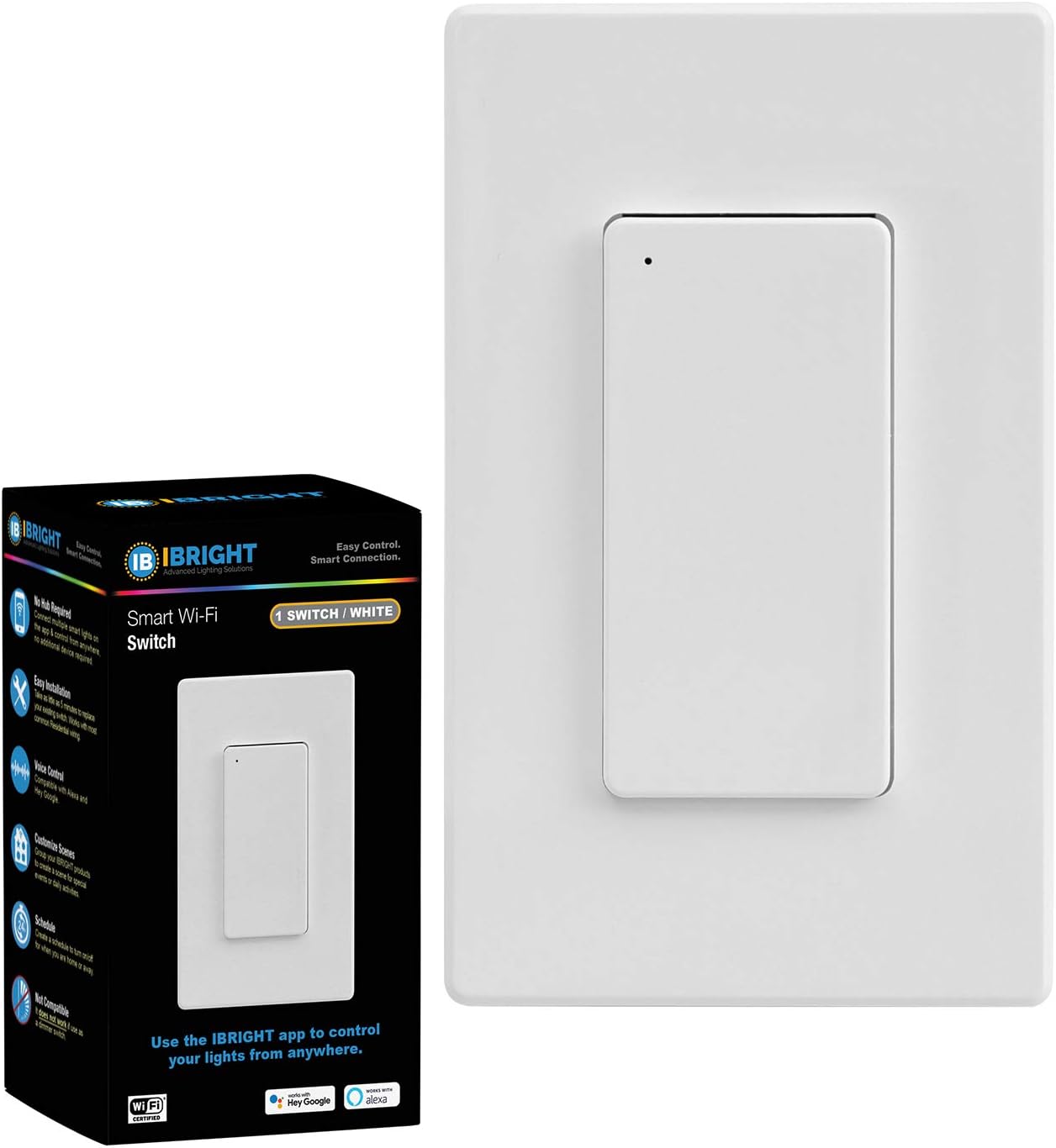 IBRIGHT Smart On/Off Wall Light Switch (1 or 3Way), 2.4 Ghz WiFi