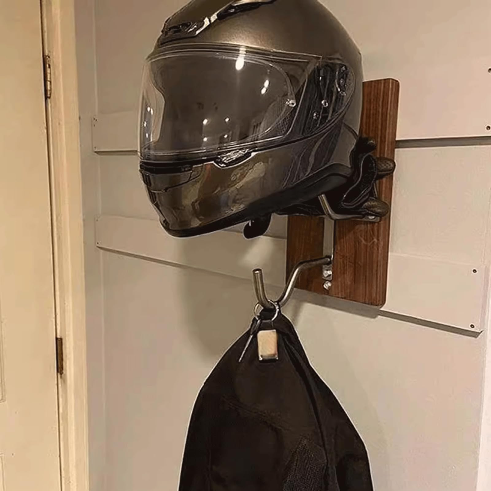 Wandhalterung aus Holz für Motorradhelme, Jackenhaken, Mantel-Organizer, Ständer für Hüte, Mützen, Handschuhe, Zubehör