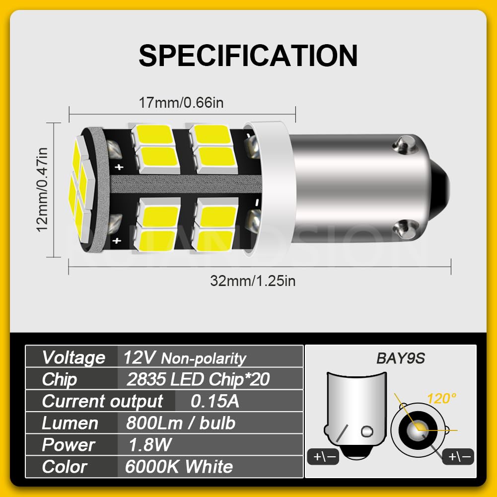 Ruiandsion 4 szt. BAY9S H21W żarówka LED 12 V super jasna 2835 20 SMD chipset LED kierunkowskazy światło zapasowe żarówka tylna, biała