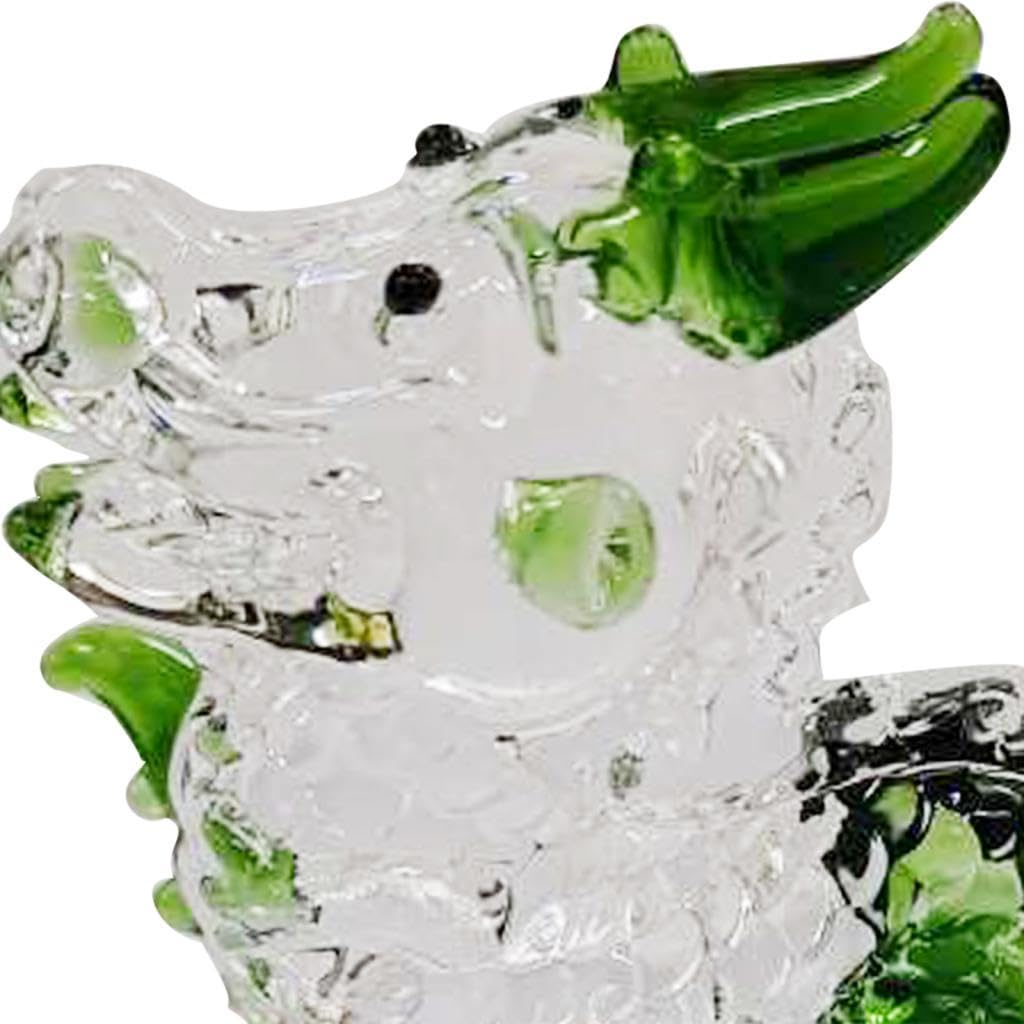 THE STYLE SUTRA Glass Dragon Figurine Art Decorative Animal Sculpture for Table Office Decor Green