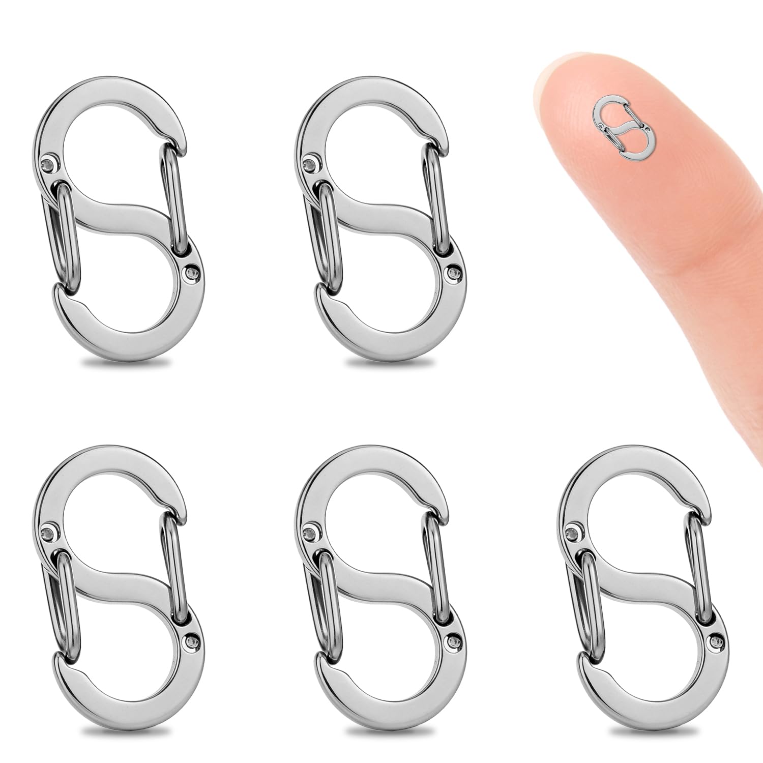 5 Pcs Mini 8-Shaped Necklace Fastener Helper | 12mm×6mm Stainless Steel Clasps | Double Opening Quick-Release Buckles for DIY Jewelry & Earphone Anti-Lost Rope & Keychain (Silver)