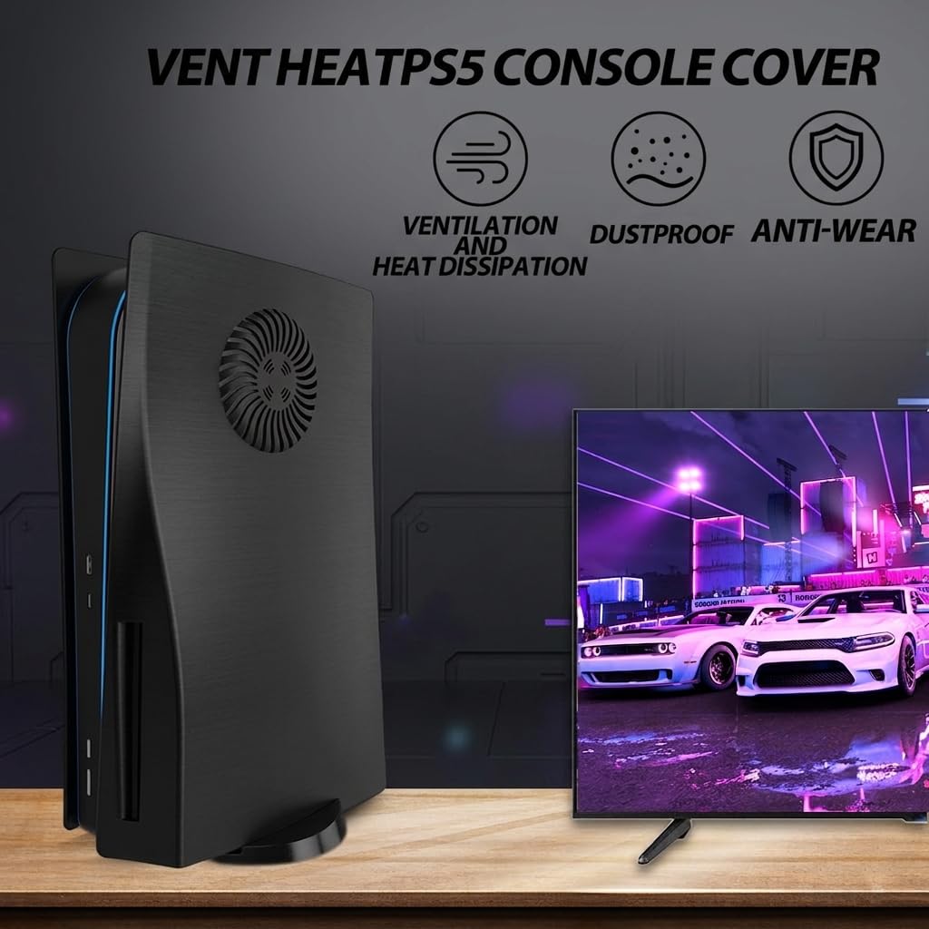 für PS5 Disc Edition Faceplate, Anti-Scratch staubdichtes Gehäuse Ersatz, Cover Skin fit für PS5 Konsole (CD-ROM) mit Kühlungsöffnung, Platten für P5 Zubehör, Einfache Installation - Schwarz