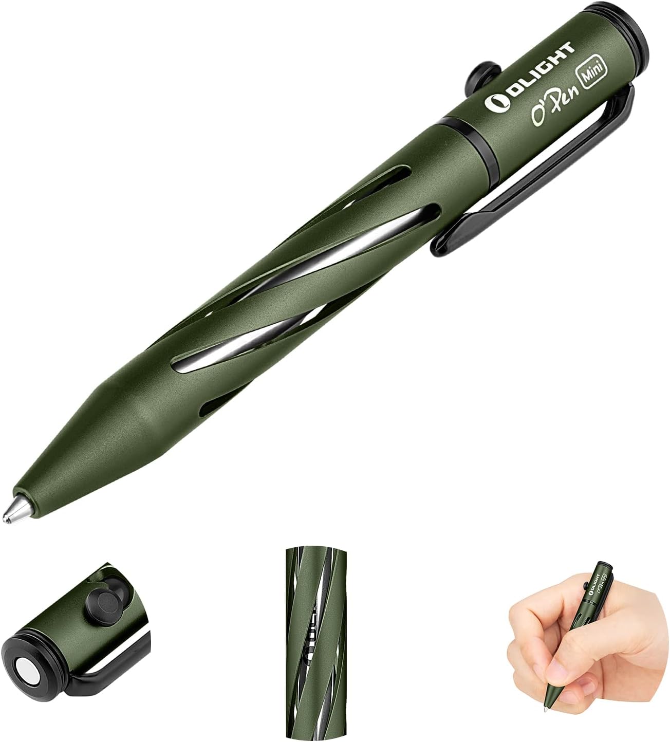 OLIGHT O'Pen Mini Ballpoint Pen, Replaceable EDC Black Ink Pens By Bolt Action for Office, Working, Writing, Construction Work, Special Gifts and etc (OD Green)