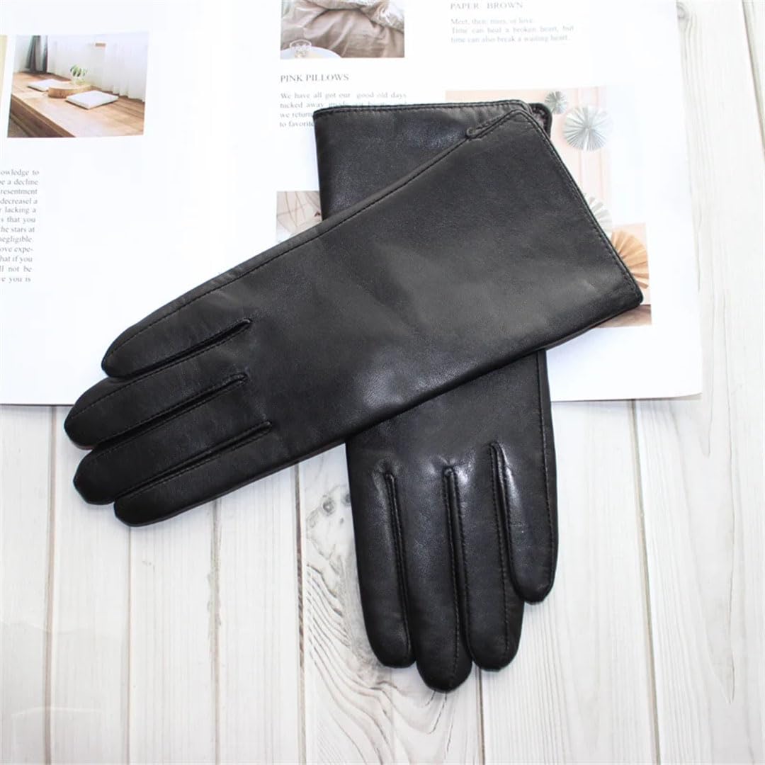 Guantes de piel de oveja para mujer, estilo clásico, recto, forro de punto, guantes de conducción, color marrón oscuro, talla 8 12, marrón oscuro, 8 12