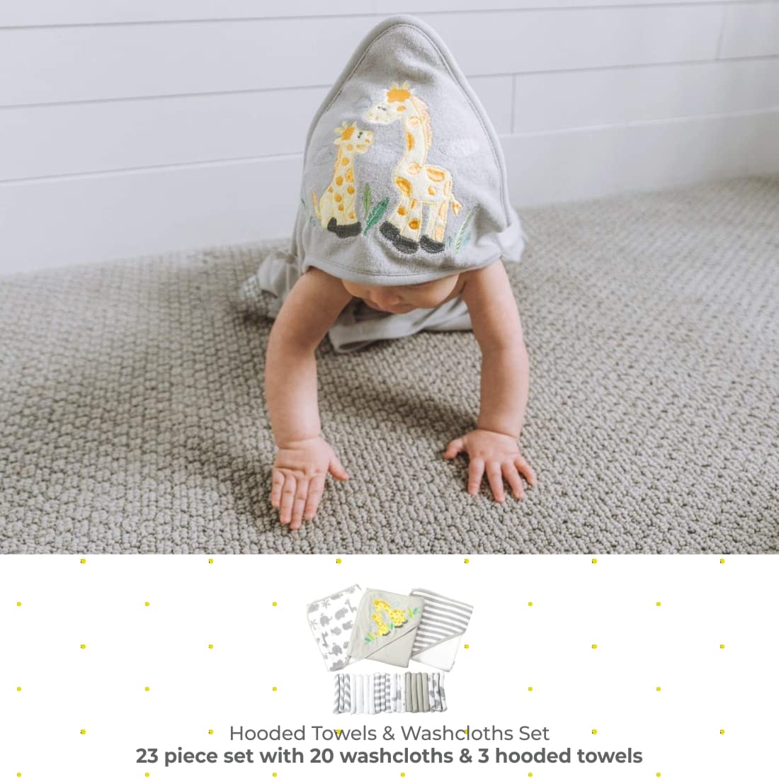SpaSilk Juego de toallas y toallas de baño con capucha para bebés, juego de regalo de 23 piezas, gris, (regalo GBA23 0501)