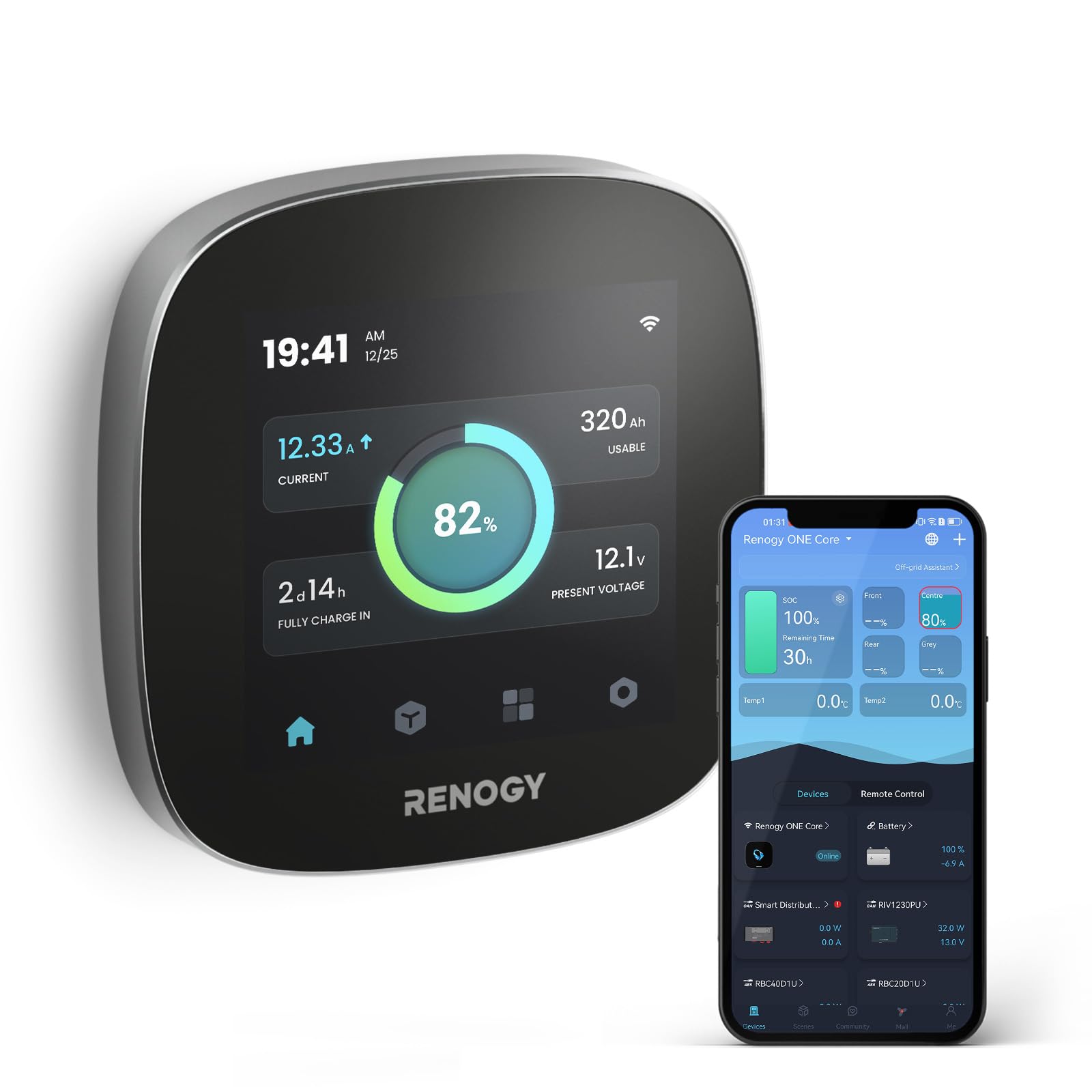 Photo 1 of Renogy ONE Core: All-in-one Off-Grid Energy Monitoring Panel, Battery Monitoring for Van, Cabin, Boat and Tiny Homes, Works with Renogy Energy Devices, Wi-Fi Version, Black