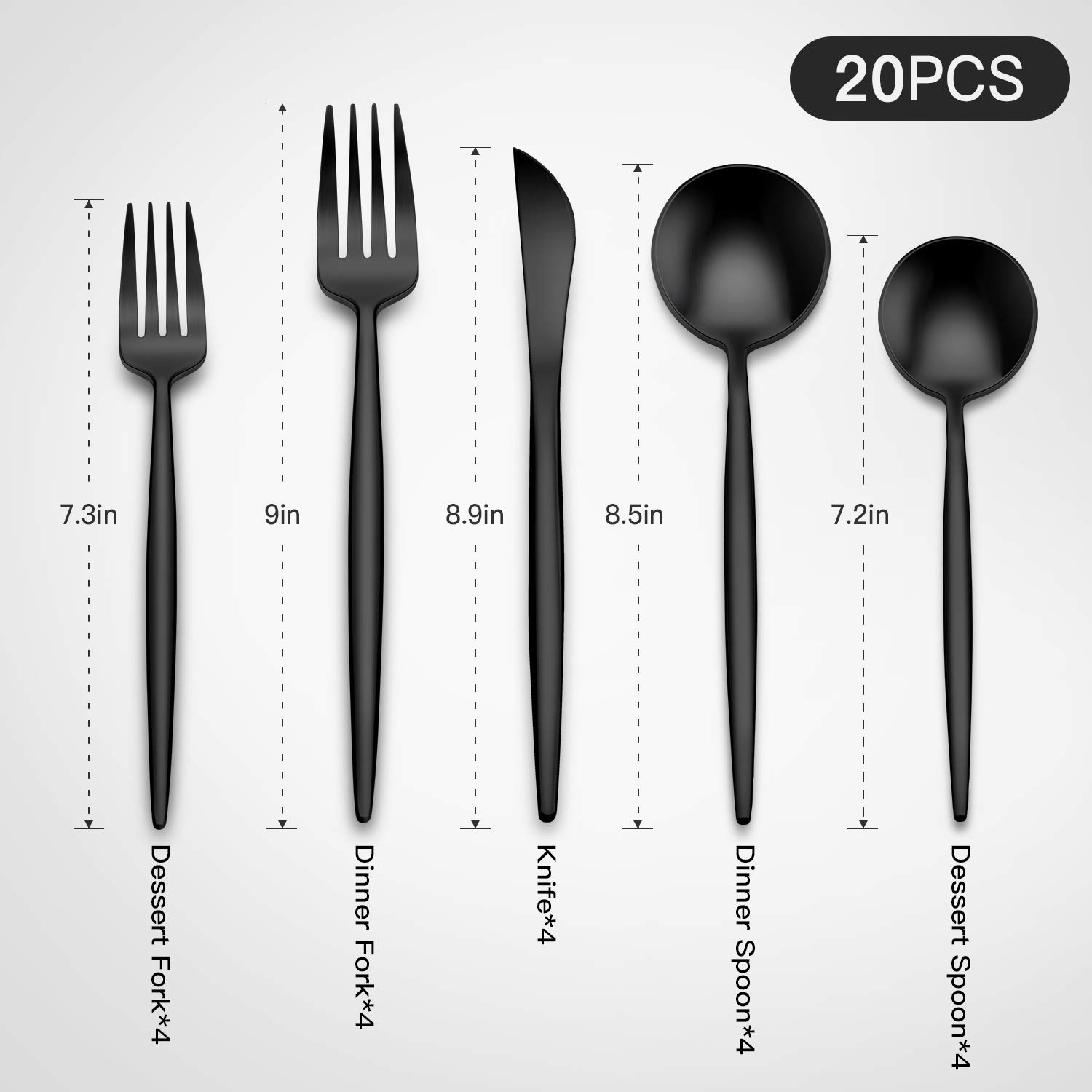 Matte Black Silverware Set, 20-Piece Satin Finish Flatware Set Service for 4, Knives/Forks/Spoons Included, Premium Stainless Steel Kitchen Cutlery Set For Home and Restaurant, Dishwasher Safe