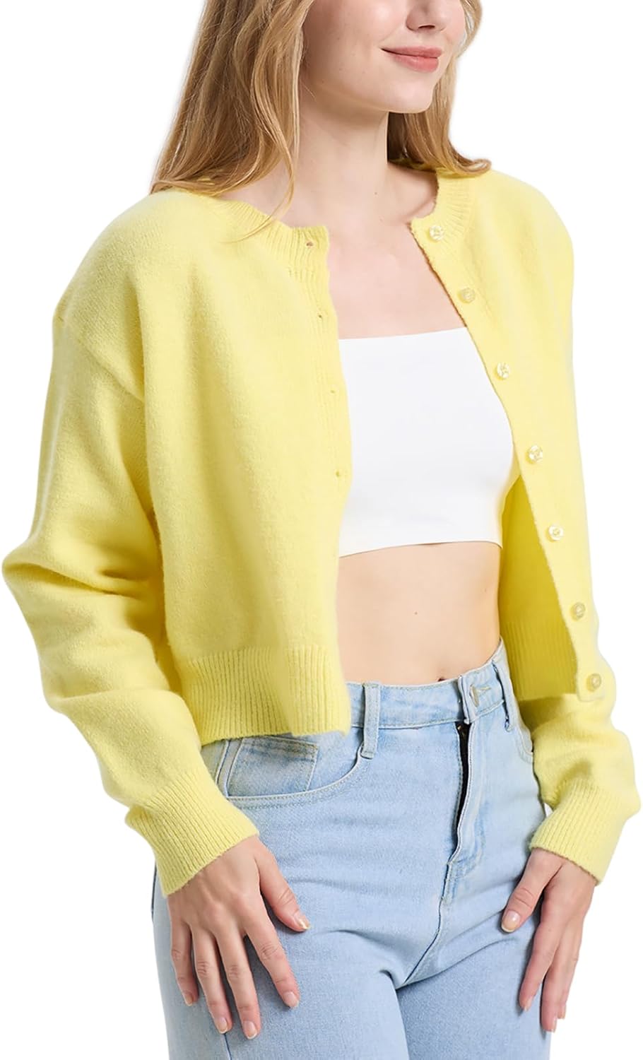 Balimtoy Women's Cropped Cardigan Sweaters Long Sleeve Button Down Sweaters Knit Cardigan Cute Y2k Open Front Crop Top - Image 5