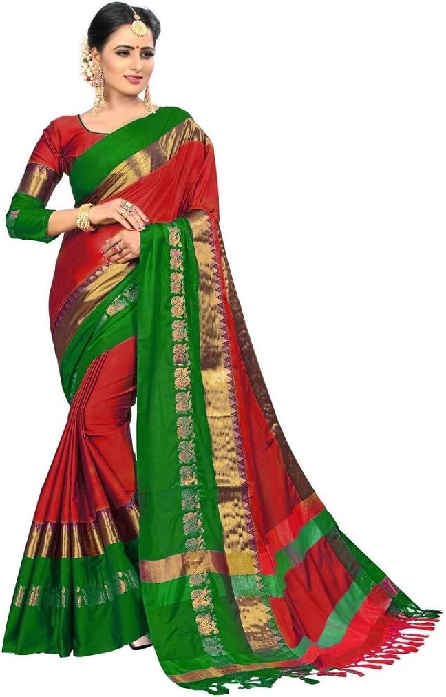 VAIVIDHYAMDesigner Sarees Women's Banarasi Cotton Silk Saree With Blouse Piece.�