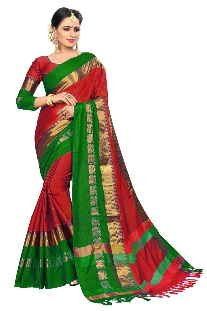 VAIVIDHYAMDesigner Sarees Women's Banarasi Cotton Silk Saree With Blouse Piece.�
