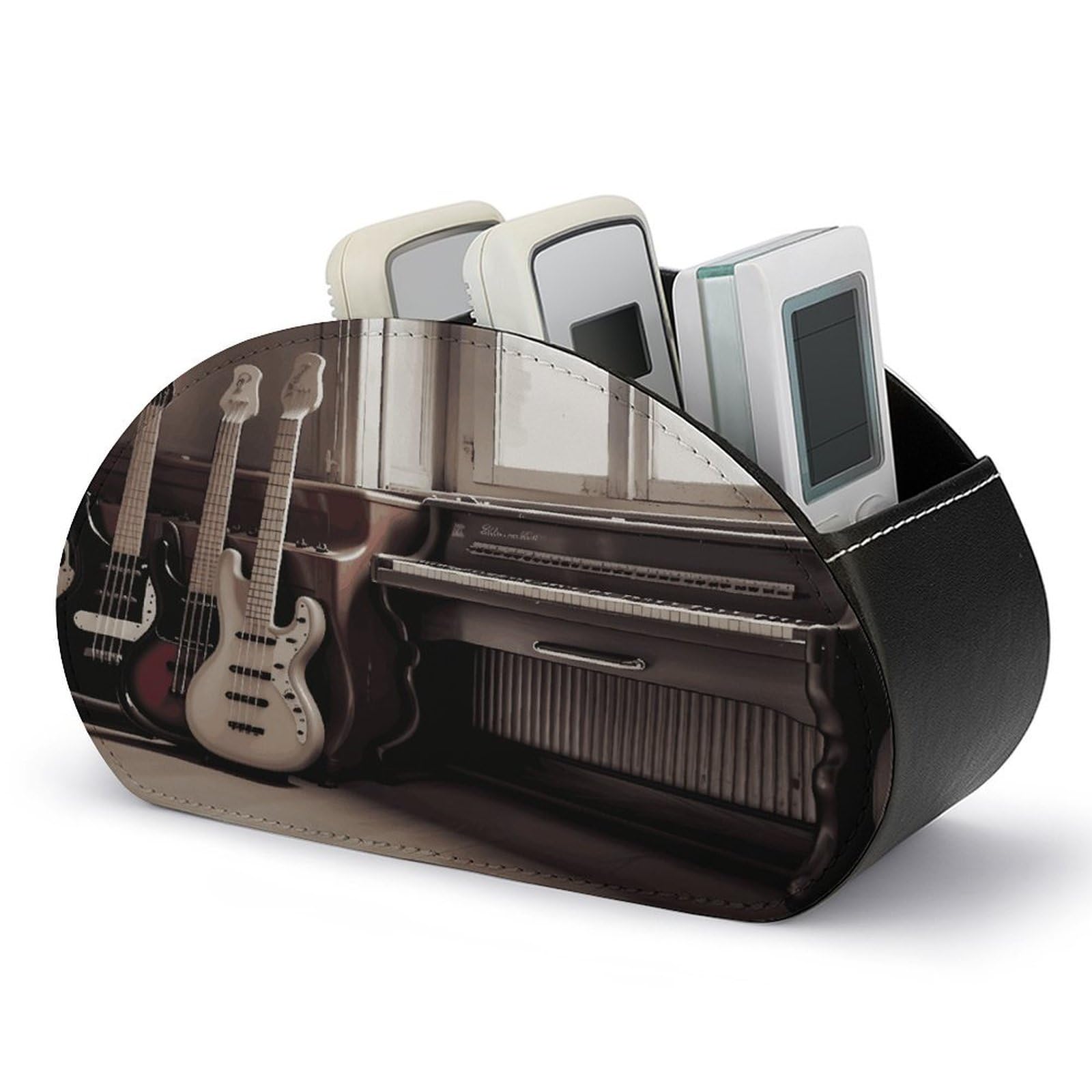 FekiLoot Guitar Bass Music Musical Instruments Remote Control Holder, PU Leather Remote Control Organizer Box Stationery Remote Control Box Desk Storage Organizer for DVDs,Glasses,Pens,Media Players