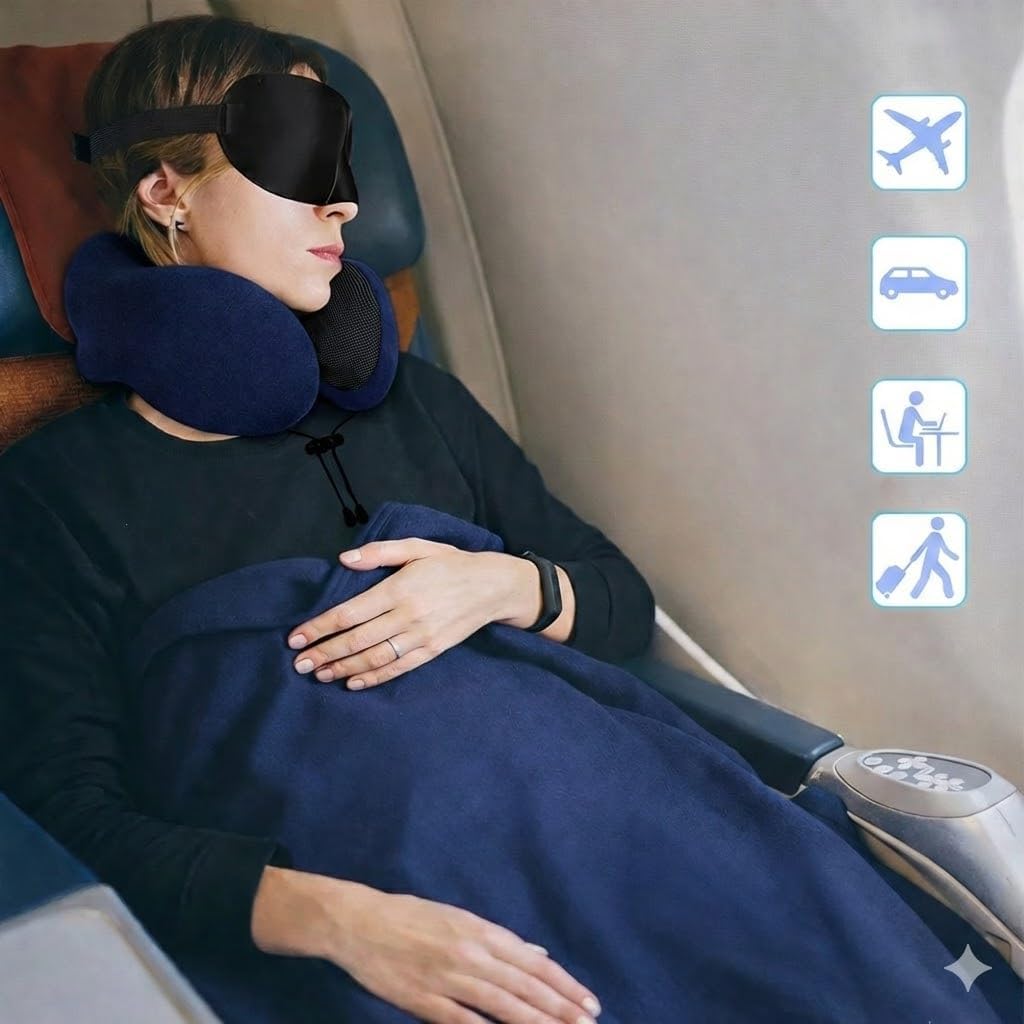 NEUL Memory Foam Travel Neck Pillow for Airplanes (2 Pack with Earplugs) (Grey & Grey)
