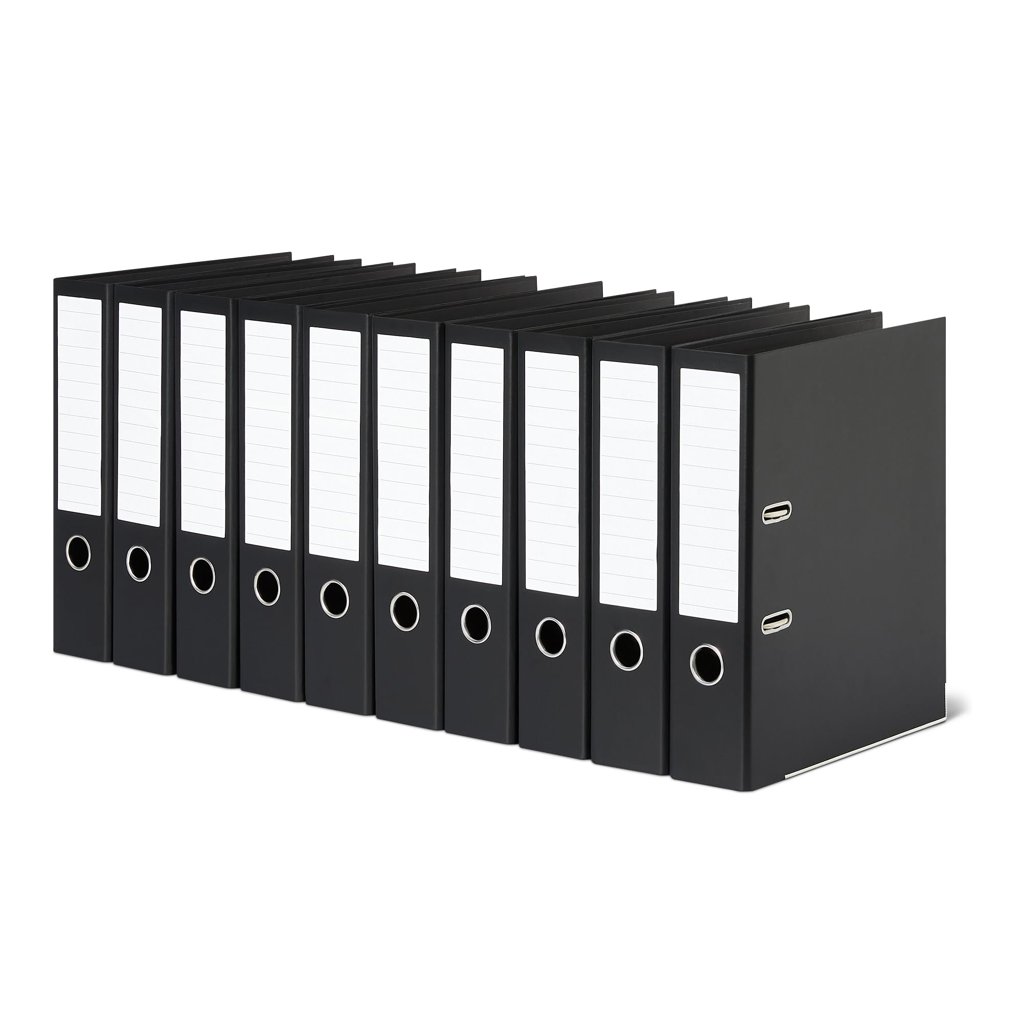 Amazon Basics - Carpetas de anillas de diseño arqueado con sistema de palanca A4, paquete de 10, organizador de archivos de oficina, Negro