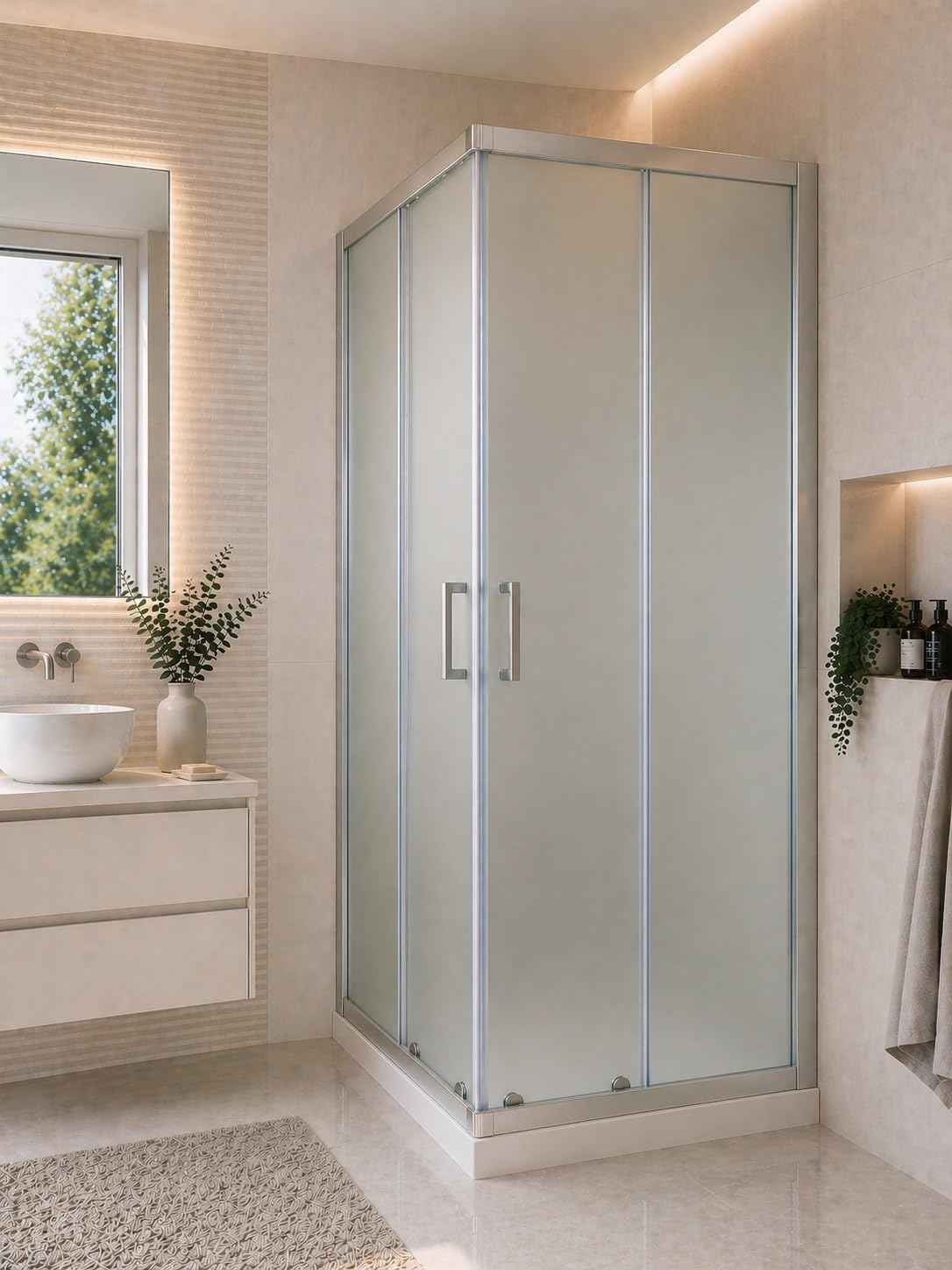 Megistore | Box doccia 6MM Opaco h190 reversibile profili e maniglie in alluminio, doppie rotelle (80x80)