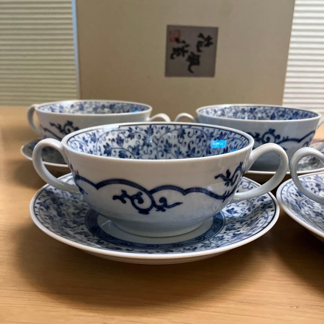 Amazon.co.jp: 古伊万里 唐草 龍峰窯 スープ皿 スープセット スープ