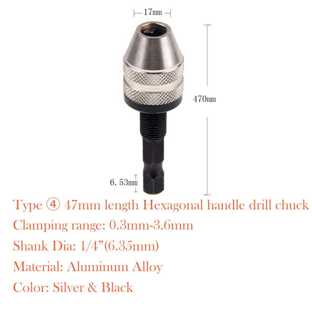 SENRISE Keyless Drill Chuck – 1/8" Round Shank, 0.3-3.4mm Clamp For Grinders & DIY Tools (Silver, 1 Pack)