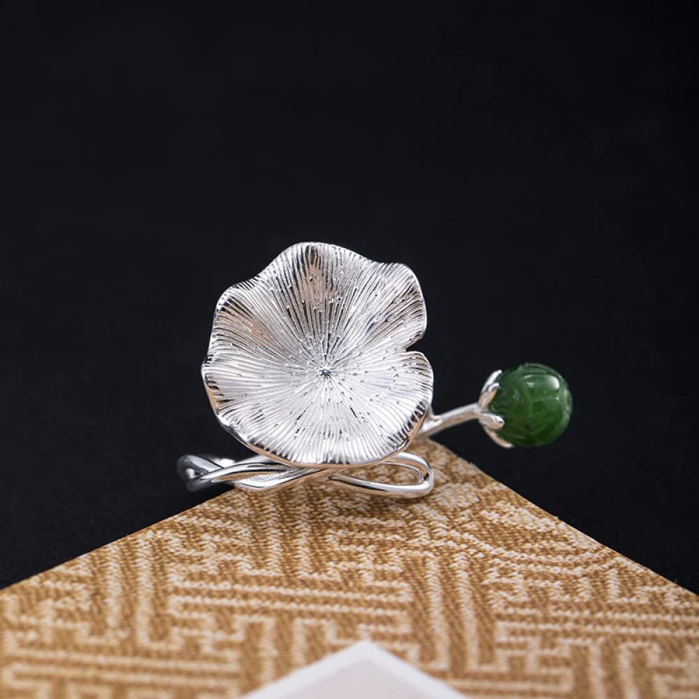 Regulowany pierścionek dla kobiet - vintage Jasper Leaf S925 Pierścień, regulowany otwarty pierścionek, spersonalizowane akcesoria modowe, obrączki