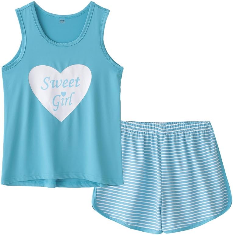 MyFavBig Kids Girls Sleeveless Sleepwears Hearts Shape Striped Pajama Nightgown