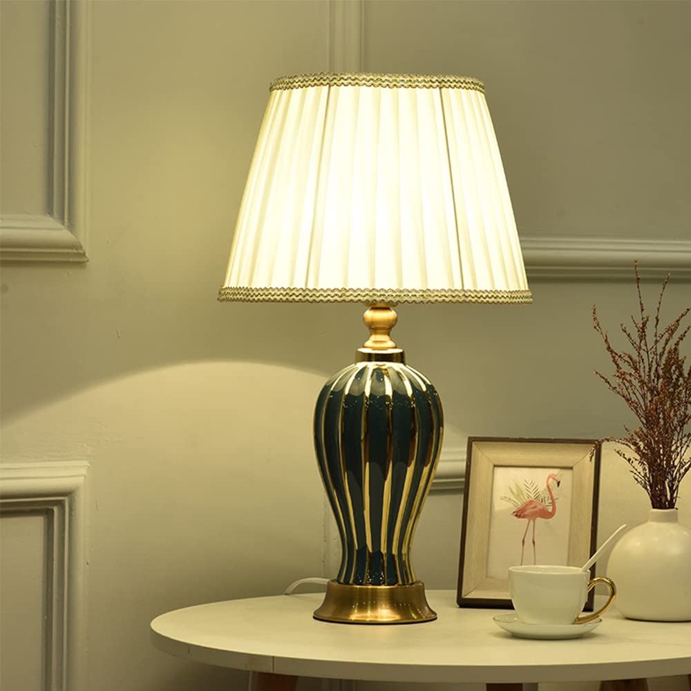 Mengjay Lampada da tavolo salotto lampada Vintage,lampada da scrivania,Luce da Scrivania in Tessuto,E27 Lampada da Notte Lampada da Tavolo,per camera da letto, studio, comodino, scrivania (Verde)