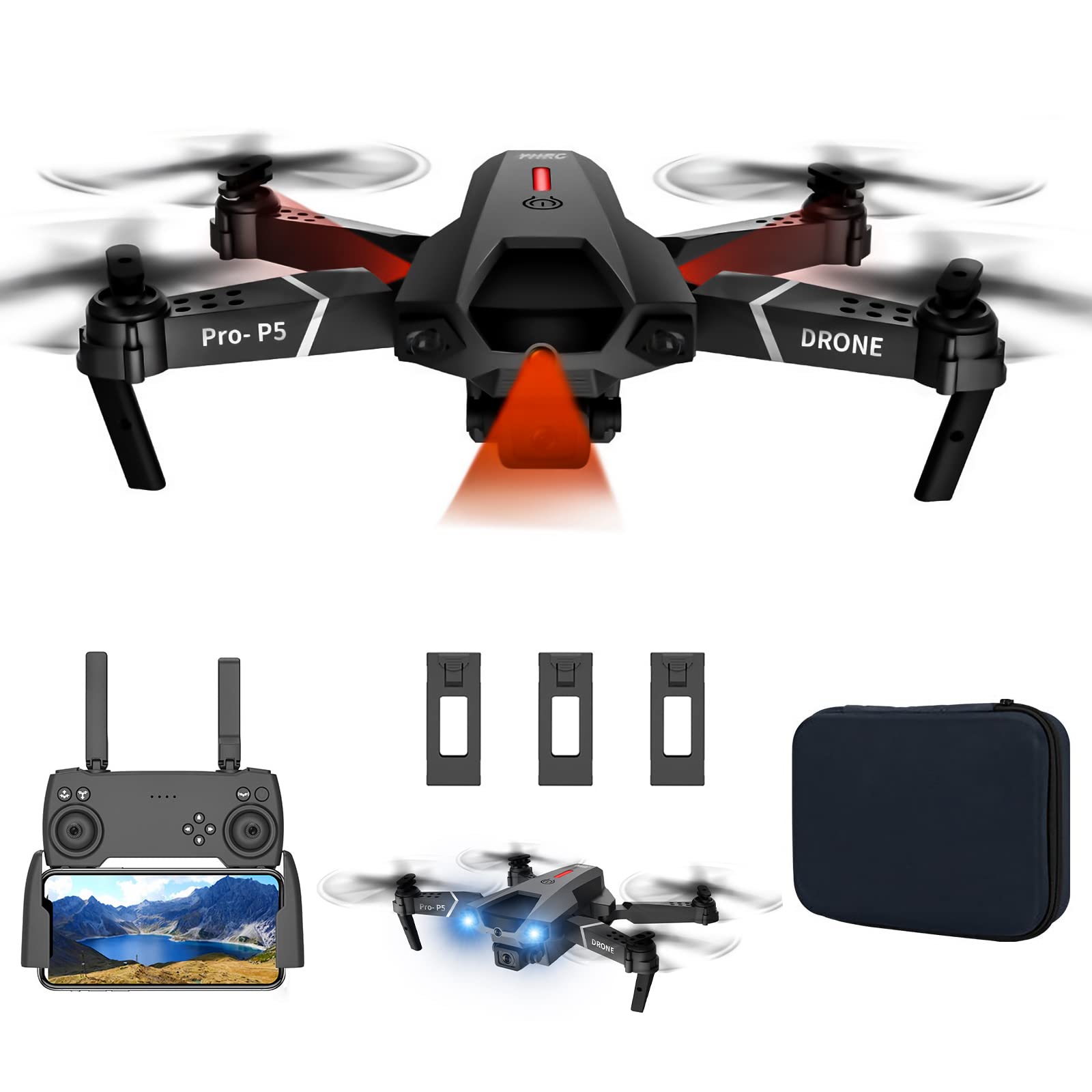 Droni RC Pieghevoli con Fotocamera 4K HD per Adulti, Mini Drone per Principianti, prevenzione Intelligente degli Ostacoli, sensore di gravità, Posizionamento del Flusso Ottico al Passaggio d