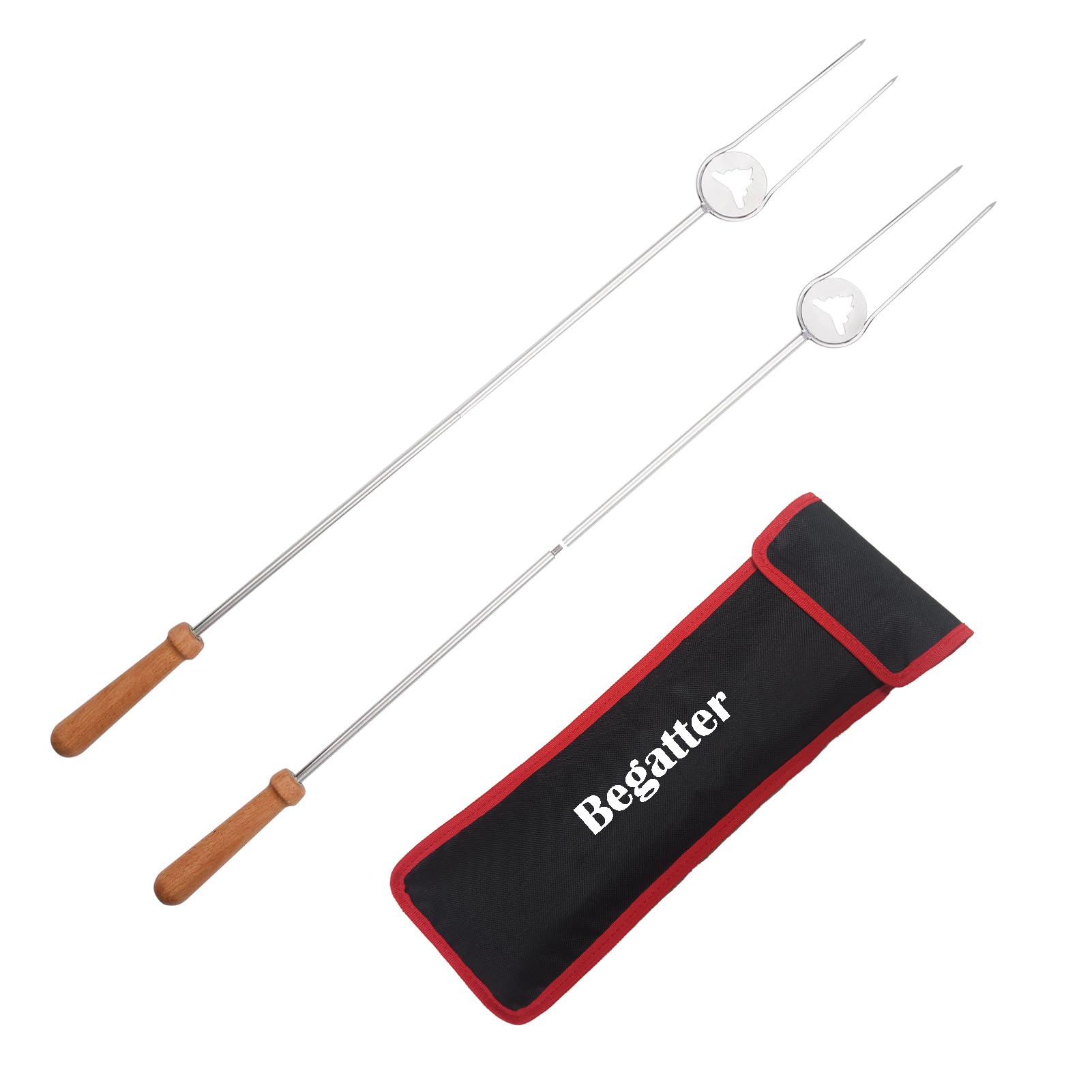 Begatter Heavy Duty Roasting Sticks for Hotdogs, Marshmallows and Smores, 32" Long Solid Stainless Steel Skewers for Campfire and Fire Pit, Dishwasher