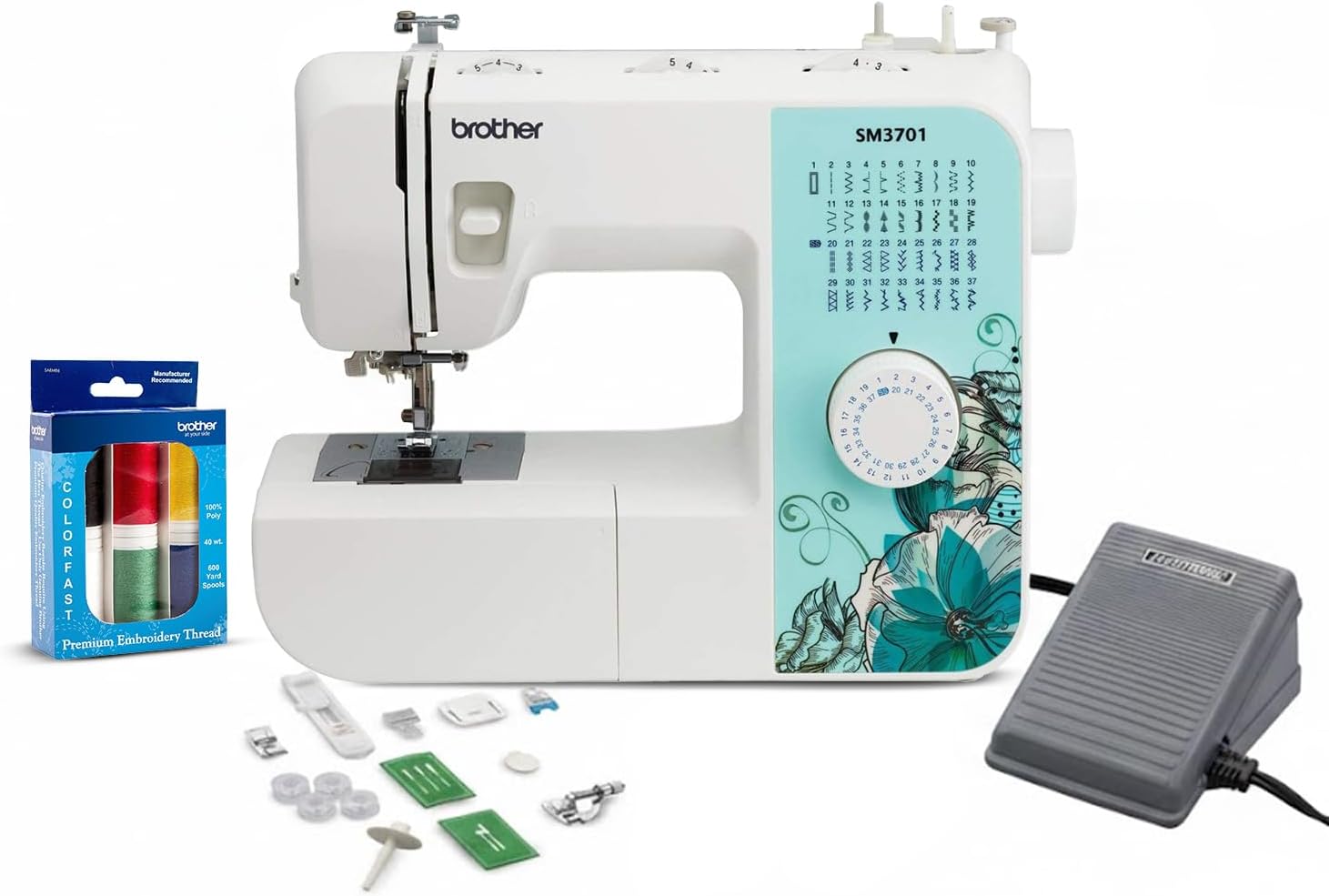 Brother SM3701 37 Stitch Sewing Machine with Premium Polyester Embroidery Thread Set a Complete Sewing and Embroidery Bundle (2 Items)