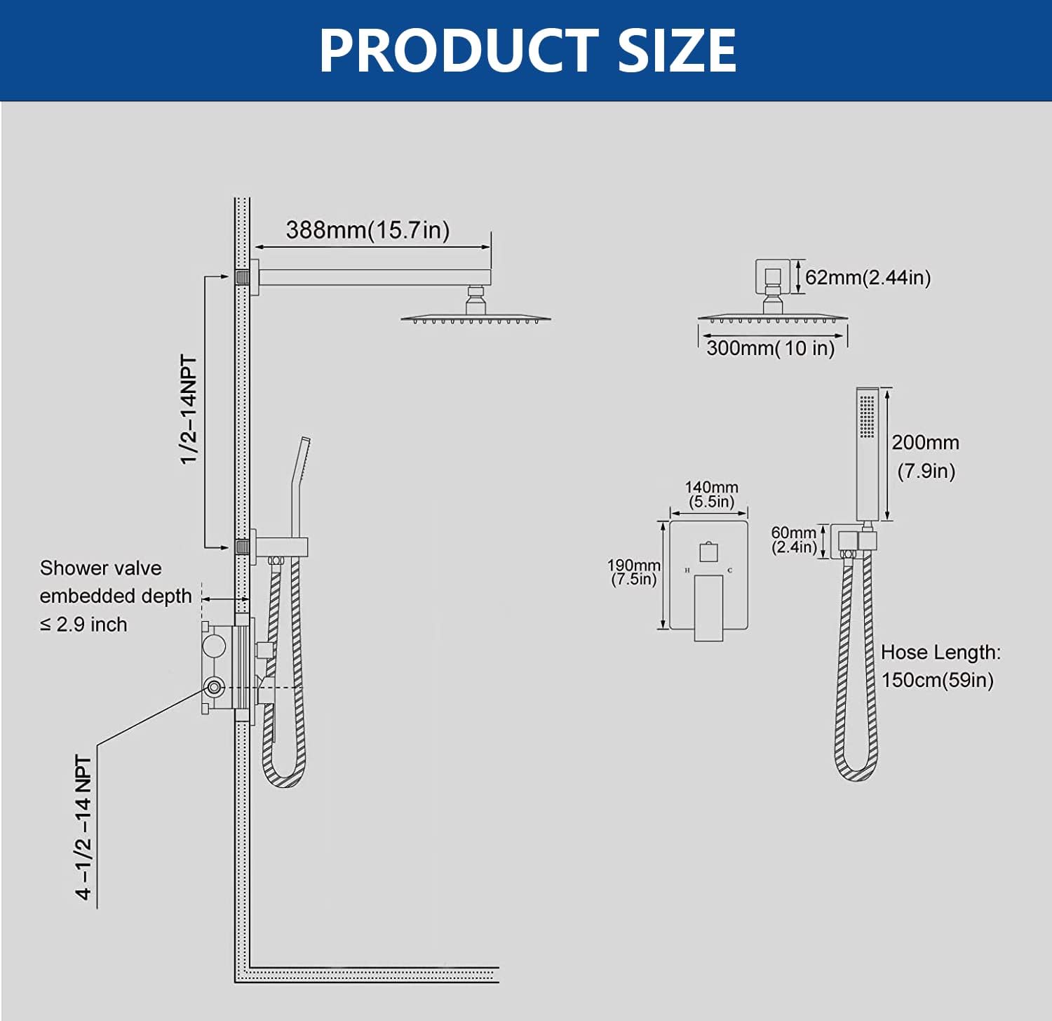 10 Inch Shower System with Tub Spout & 10 Inch Shower Faucet Set, Polished Chrome