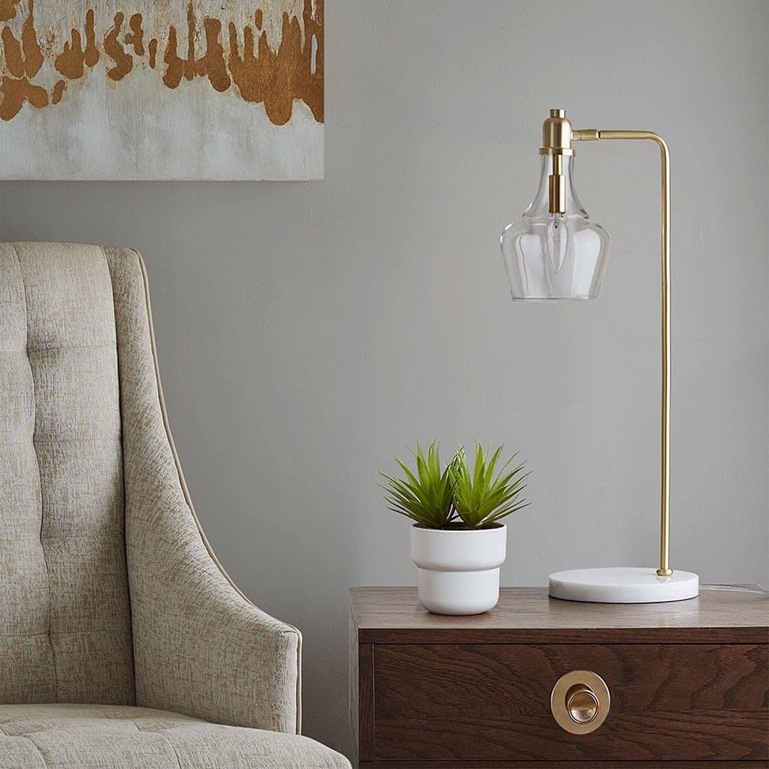 24" H Table Lamp with Marble Base Gold Modern Contemporary White