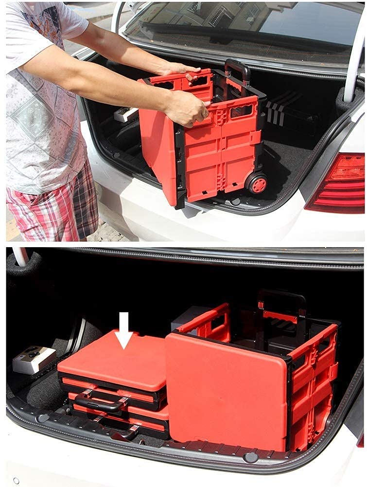 Carro de Almacenamiento Multifuncional, Cocina Carros Utilitarios de Almacenamiento Plegable Aleación de Aluminio Ingeniería Plástico Rojo Rueda de Poliuretano Ligero Alta Capacidad, 20 Kg Carr