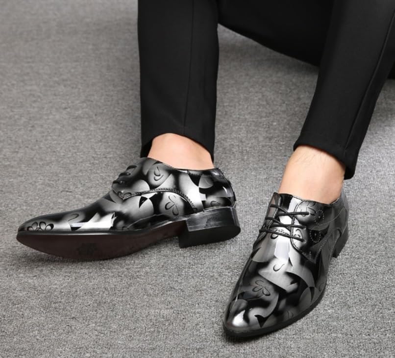 Men's Oxfords Pointed Toe Lace Ups Shoes Supple Full-Grain Leather Shoes for Men(Gray,8.5)3