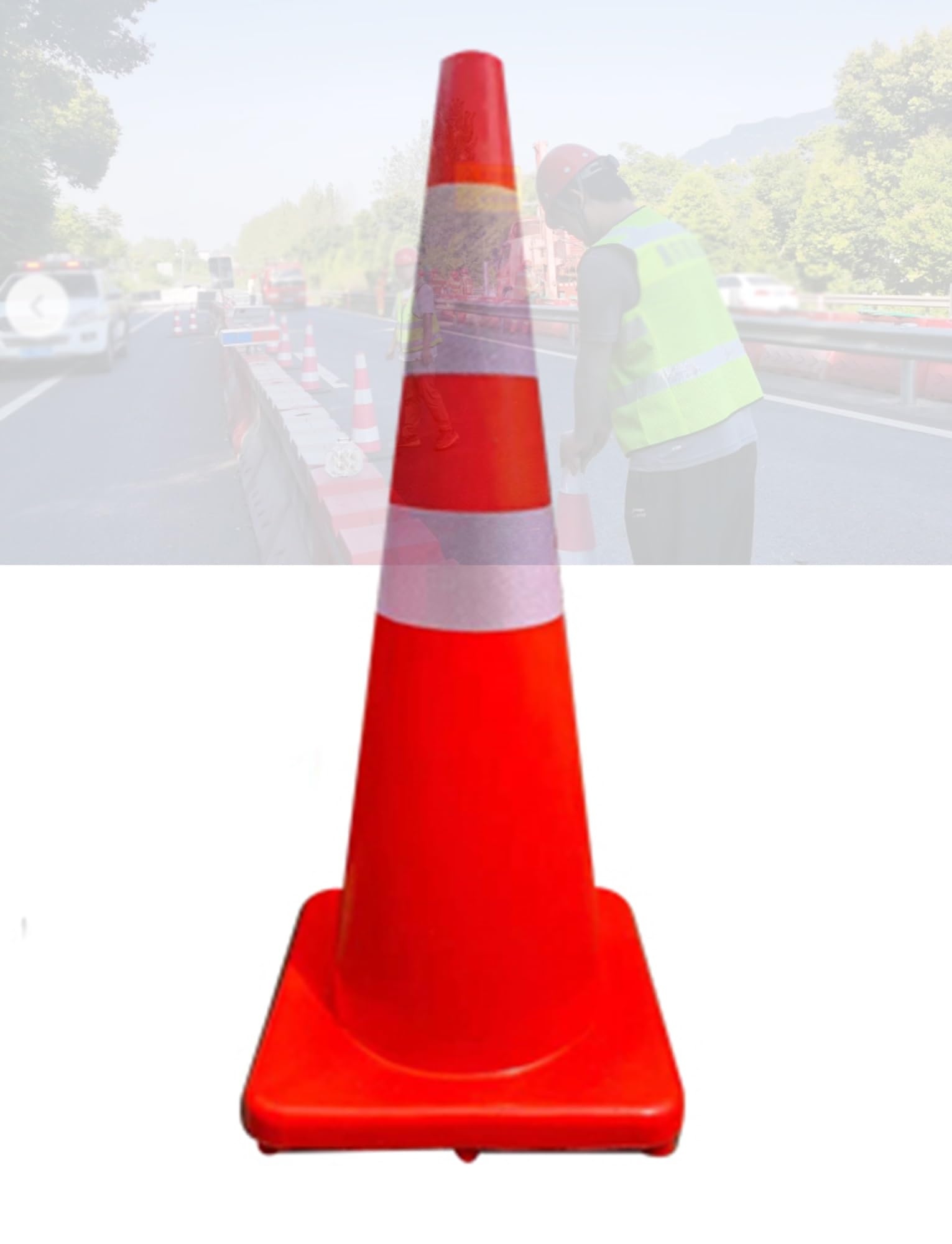 Lot de 4 cônes de signalisation en PVC haute visibilité avec bandes réfléchissantes, for chantiers, travaux routiers et marquage des dangers.(30cm/11.8in)