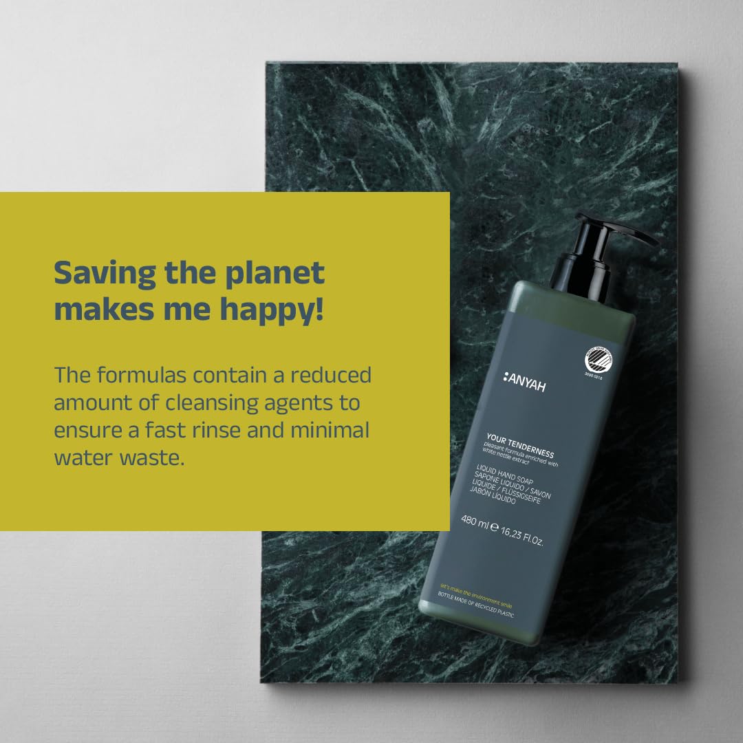 ANYAH Sapone Liquido per Mani 18 x 480ml – Idratazione e Cura Completa per Mani Secche, Certificato Nordic Ecolabel, Formula Eco-Friendly, Senza Siliconi e Alcool, 100% Riciclato - Non Ricaricabile