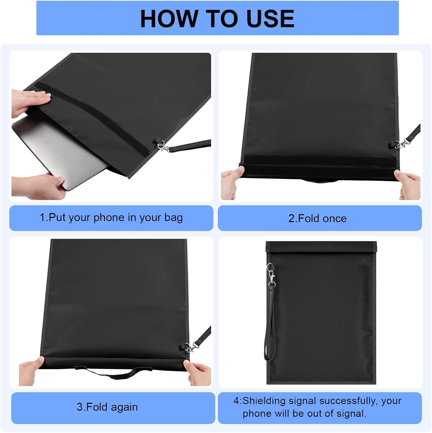 Shinylin 6 Pack Faraday Bags for Laptop Phone Car Key Tablet, Emp Proof Faraday Bags Waterproof Faraday Cage Device Signal Proof Faraday Blocker Pouch for Anti Theft Anti Tracking (Black)