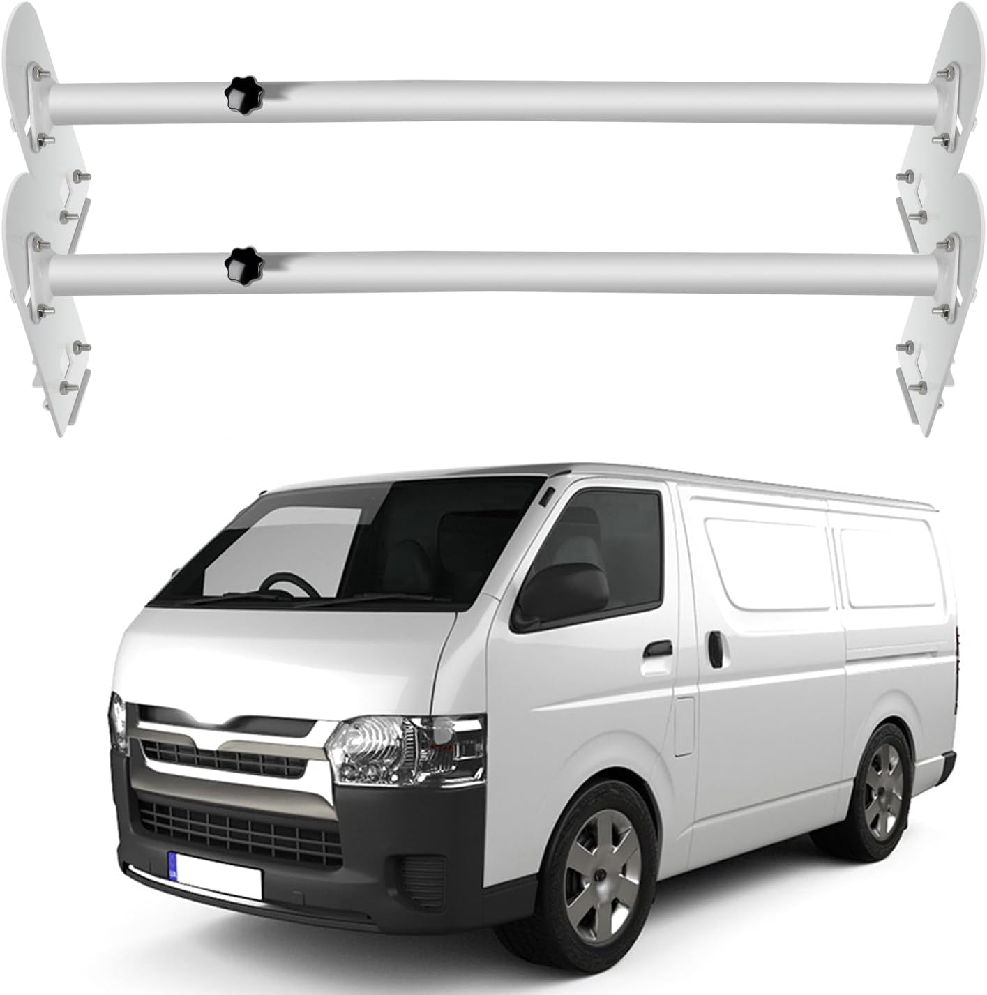 OCPTY Extendable Pick-Up Truck Ladder Rack Van Roof Mount 78.8" Steel Ladder Rack for Chevy Express 2500 for Dodge for Ford E-250/350 for GMC Savana with Rain Gutters 2 Bars Set - 800lbs Capacity