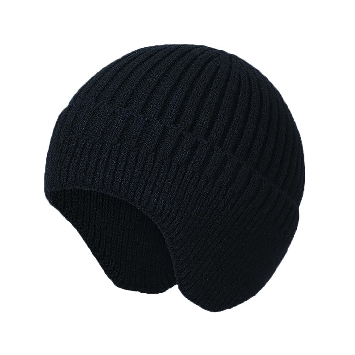 SYGA Winter Woolen Hat Men Ears Protection Beanie Knitted Hat Soft Plush Warm Cap (Above 15 Year) Black - Image 2 thumbnail