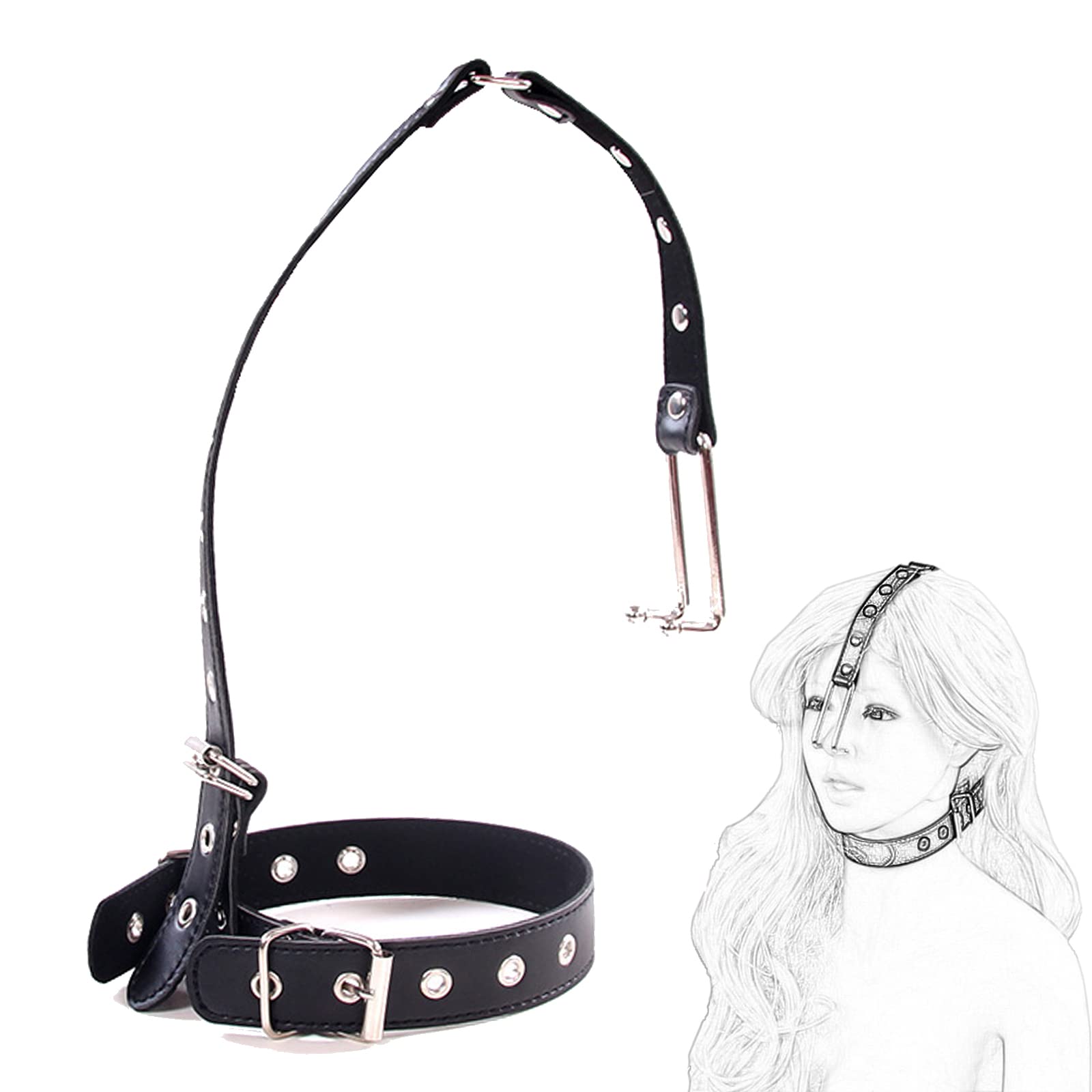 SM Bondage Collares Con Gancho Para La Nariz Collar De Cuero BDSM Metal Para Arnés Para Cabeza Para Esclavo Ajustable Coqueteo Erótico Juguete Sexual