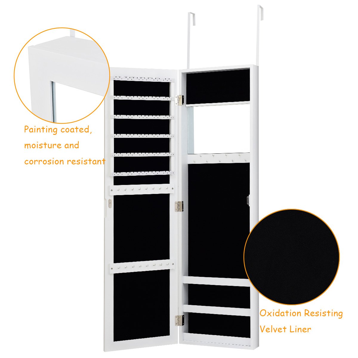 Armadietto Portagioie Con Specchio LED GIANTEX - Bianco, 35.5x10x120 Cm - Foto 9