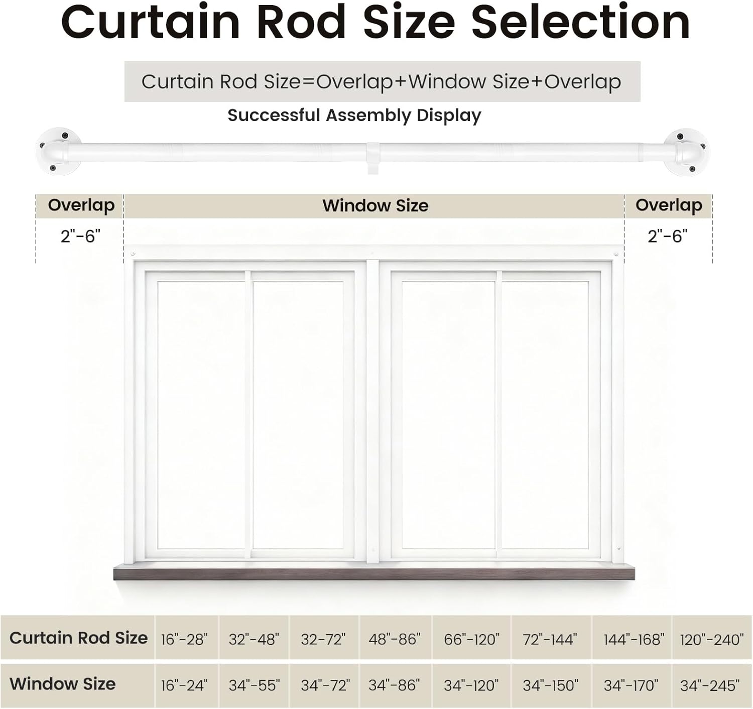 1 Inch Curtain Rods for Windows 120 to 240, Outdoor Industrial Adjustable Blackout Curtain Rod, Indoor Heavy Duty Wrap Around Drapery Pole, White, 120-240"