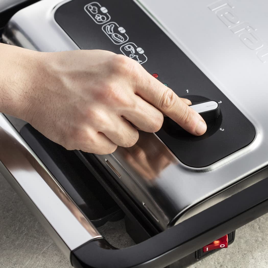 Tefal Grill viande électrique multifonction, 2000 W, Thermostat 3 niveaux, Plaques antiadhésives, Rangement à la verticale pratique, Paninis, Grillades, Inicio, Noir GC242D40