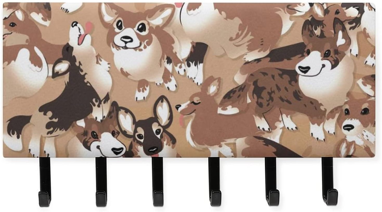 収納ケース付きキーフック 鍵置き ウォールフック 鍵収納 約縦9 横22cm コーギーの群れ オシャレ 整理整頓 帽子掛け 洋服掛け コート掛け 玄関 浴室 寝間 台所 壁掛け収納