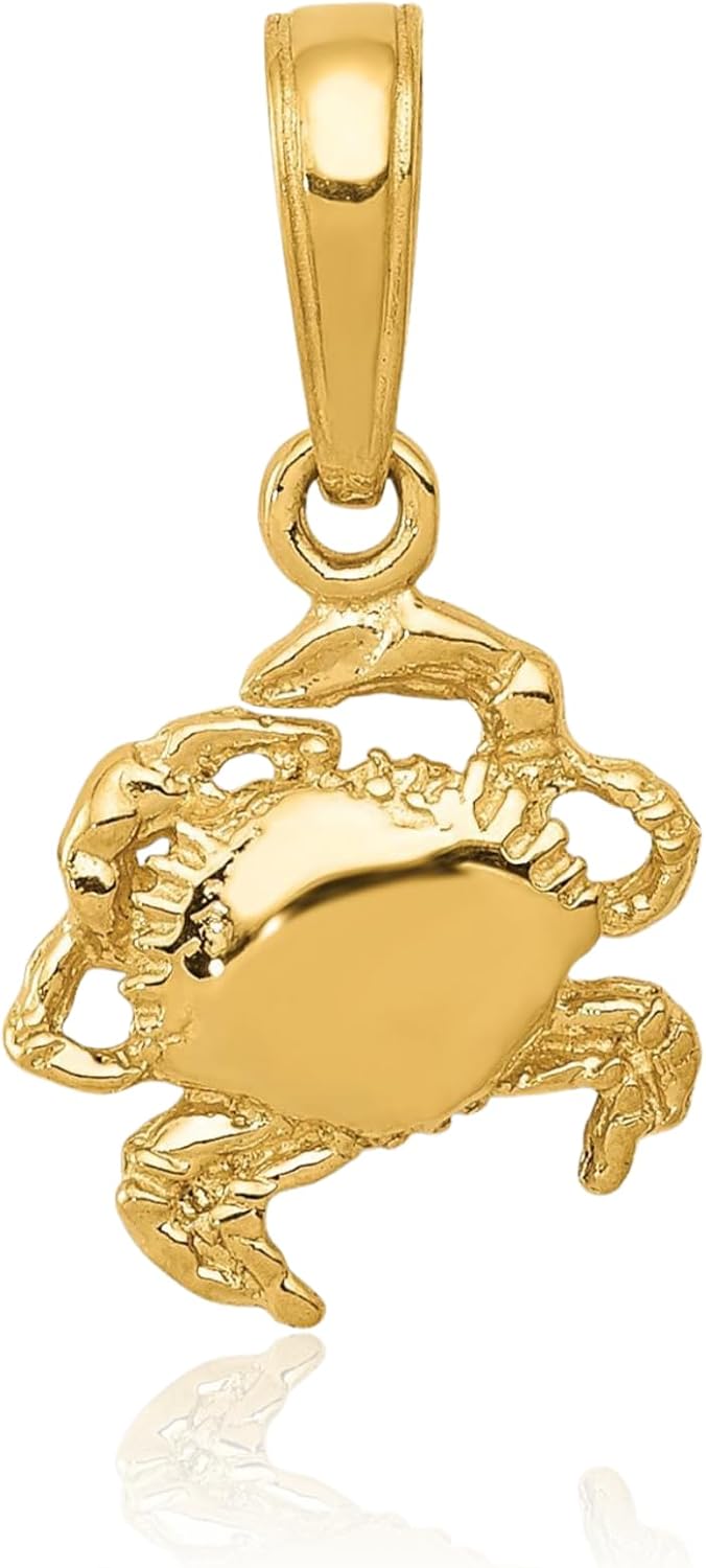 IceCarats 14K Solid Yellow Gold Small Crab Claw Pendant Necklace 15mm 5/8 inch Polished For Her