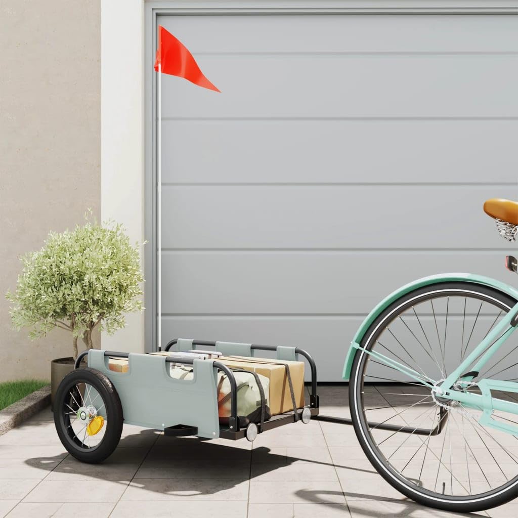 Remolque de bicicleta amarillo de tela Oxford y hierro con recubrimiento en polvo, 122 x 53 x, carga de carga, plegable con reflectores para niños, perros, cargas, transporte al aire libre y