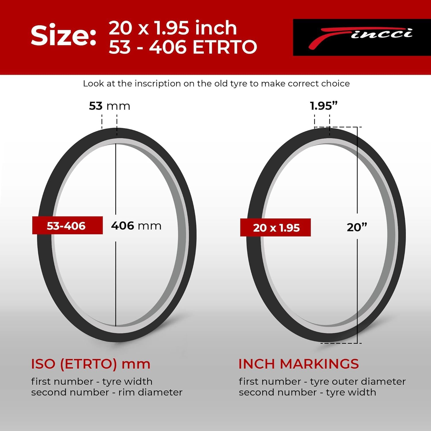 Fincci Coppia Pieghevoli Copertone 20x1.95 Pollici 53-406 Pneumatico per BMX MTB Montagna Coperton o Bambini Bici Bicicletta con 20 x 1.95 Copertoni (Confezione da 2)