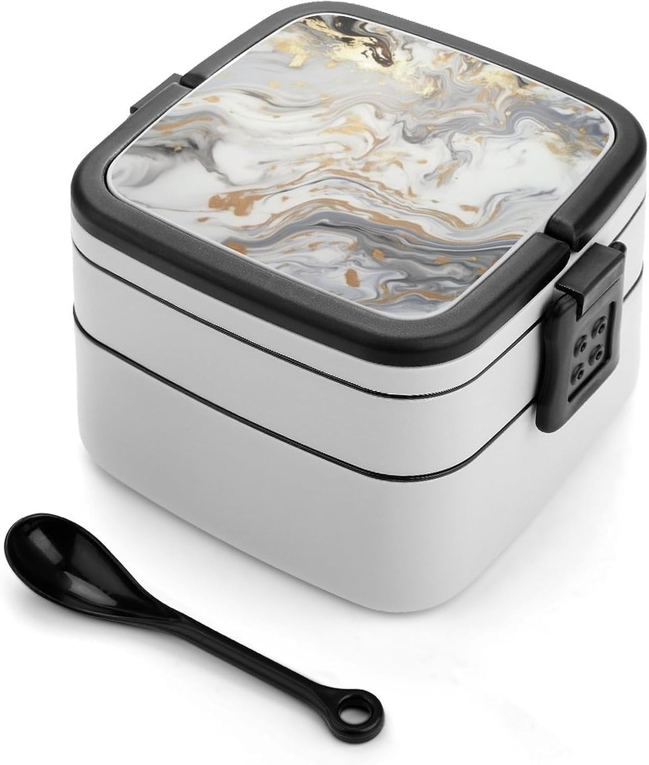Yellow Marble Bento Lunch Box for Adults 2 Layers