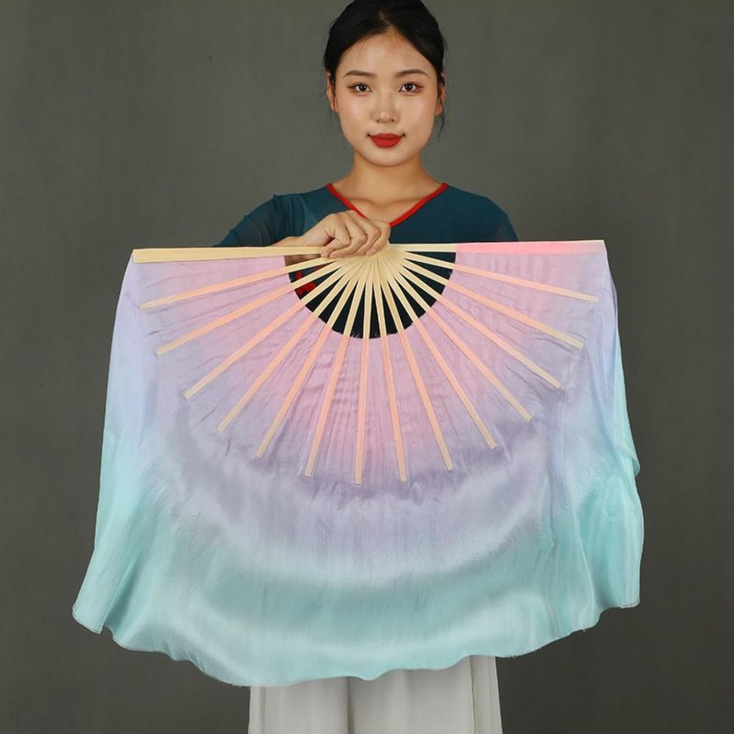 Imitation Silk Right Hand Dancing Fan, 51cm 19.68in, Classical Dance Chinese Dance Silk Fan