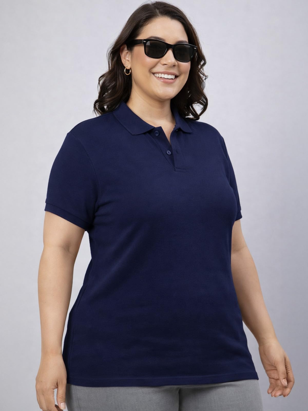Junebérry® Polo da donna taglie forti, in cotone di alta qualità, vestibilità regolare, polo da donna in tinta unita (3XL-5XL)