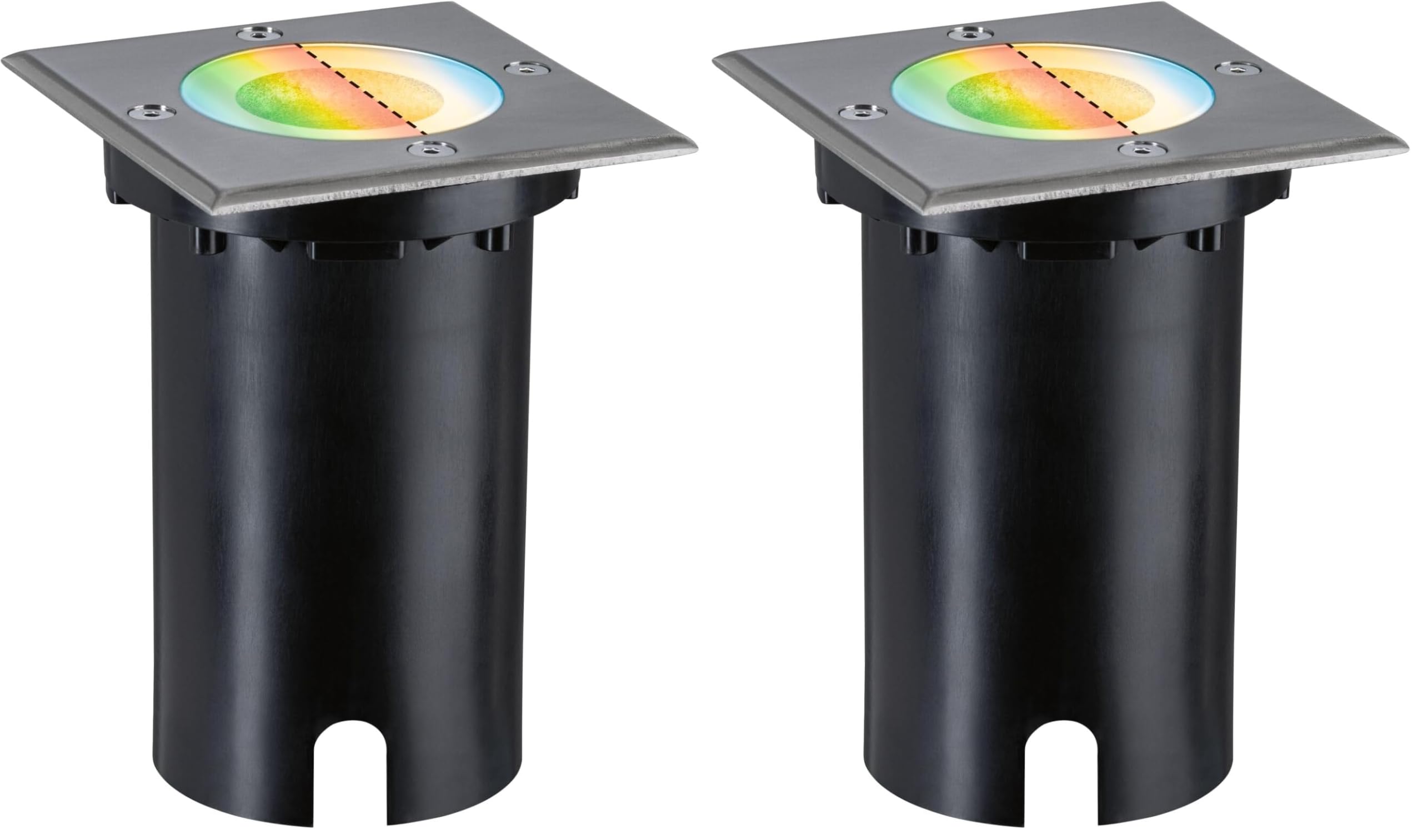 Paulmann 94846 LED Außenleuchte Bodeneinbauleuchte Smart Home Zigbee Floor IP67 eckig 110x110mm RGBW+ 4,9W 300lm 230V Eisen gebürstet Außenleuchte (Packung mit 2)